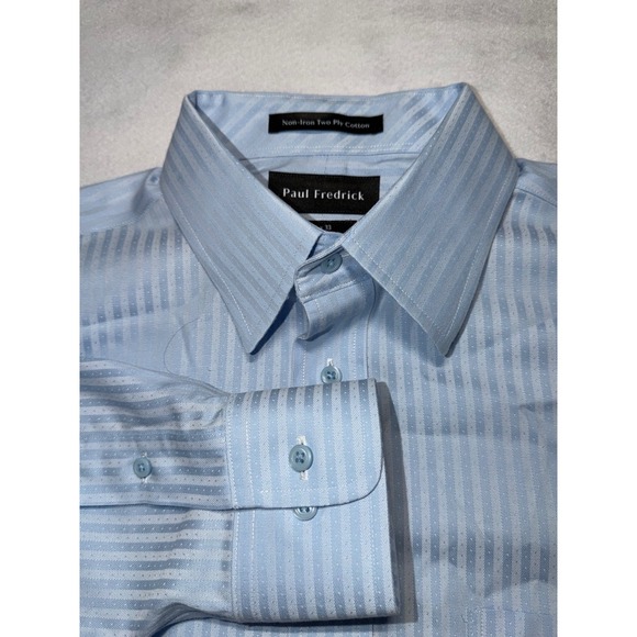 Paul Fredrick Other - Paul Fredrick Dress Shirt Mens 16 x 33 Blue Striped Non-Iron Two Ply Cotton
